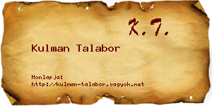 Kulman Talabor névjegykártya